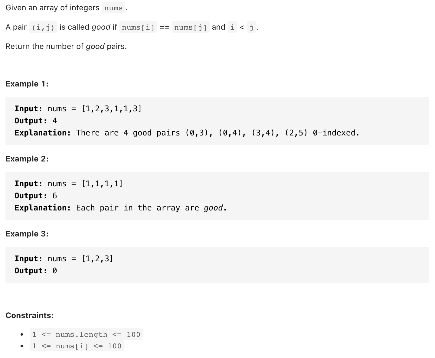 1512. number of good pairs javascript