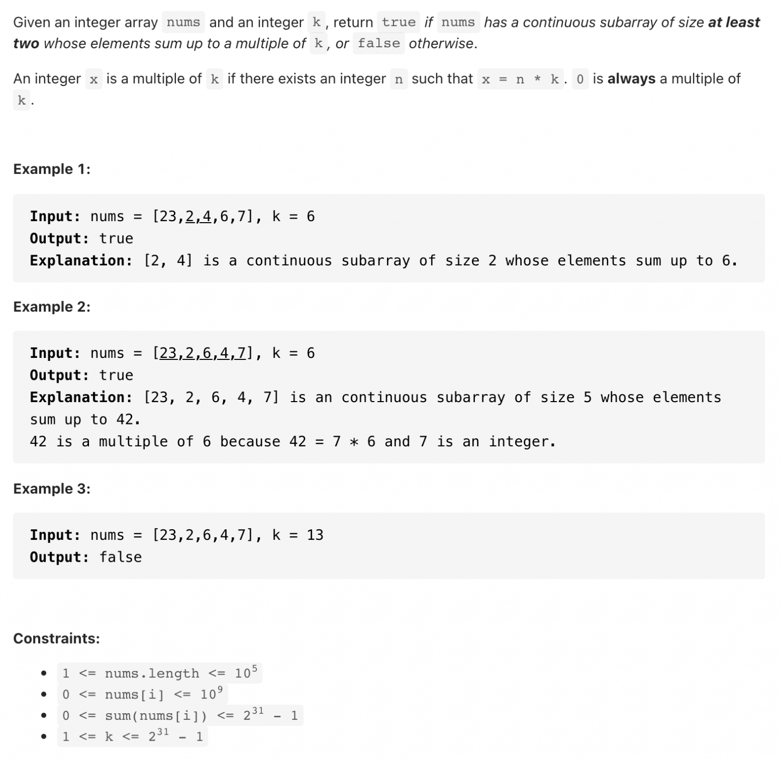 523 Continuous Subarray Sum Kickstart Coding