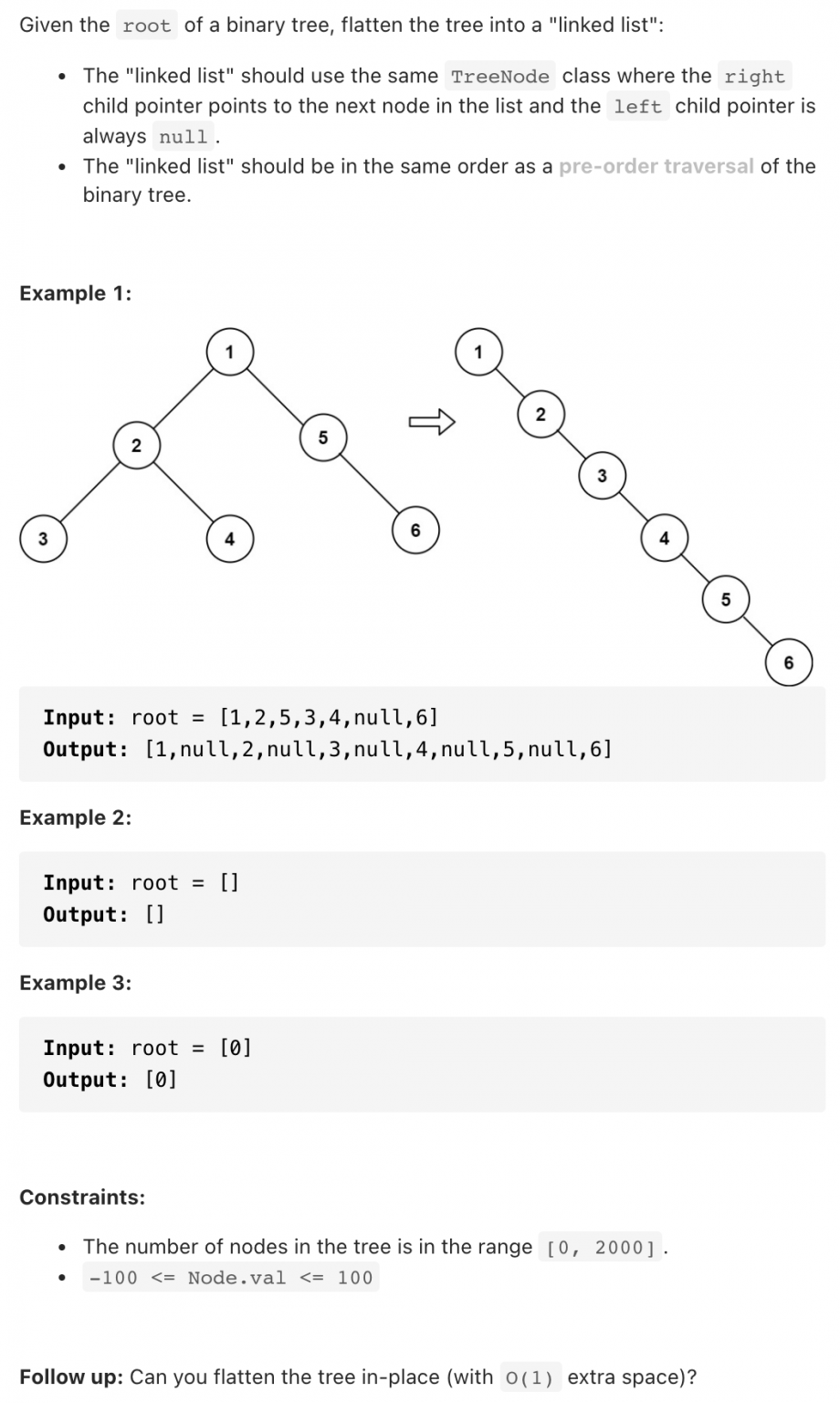 114 flatten binary tree to linked list