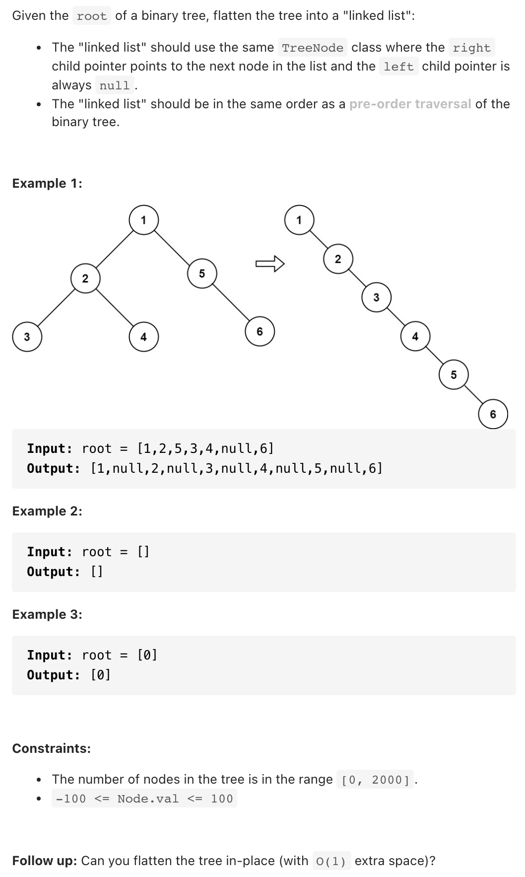 flatten binary tree to linked list in order