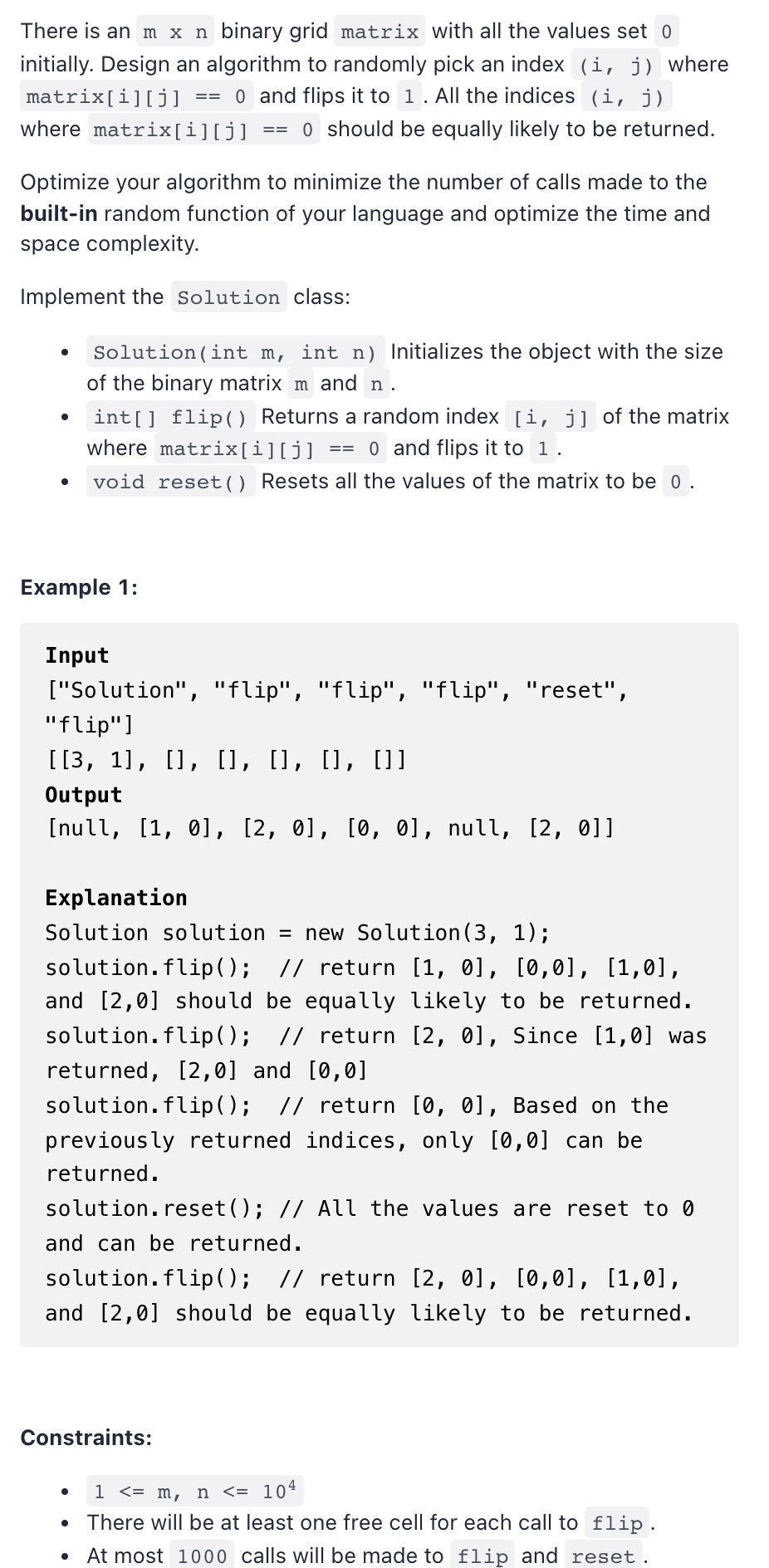 519. Random Flip Matrix – Kickstart Coding